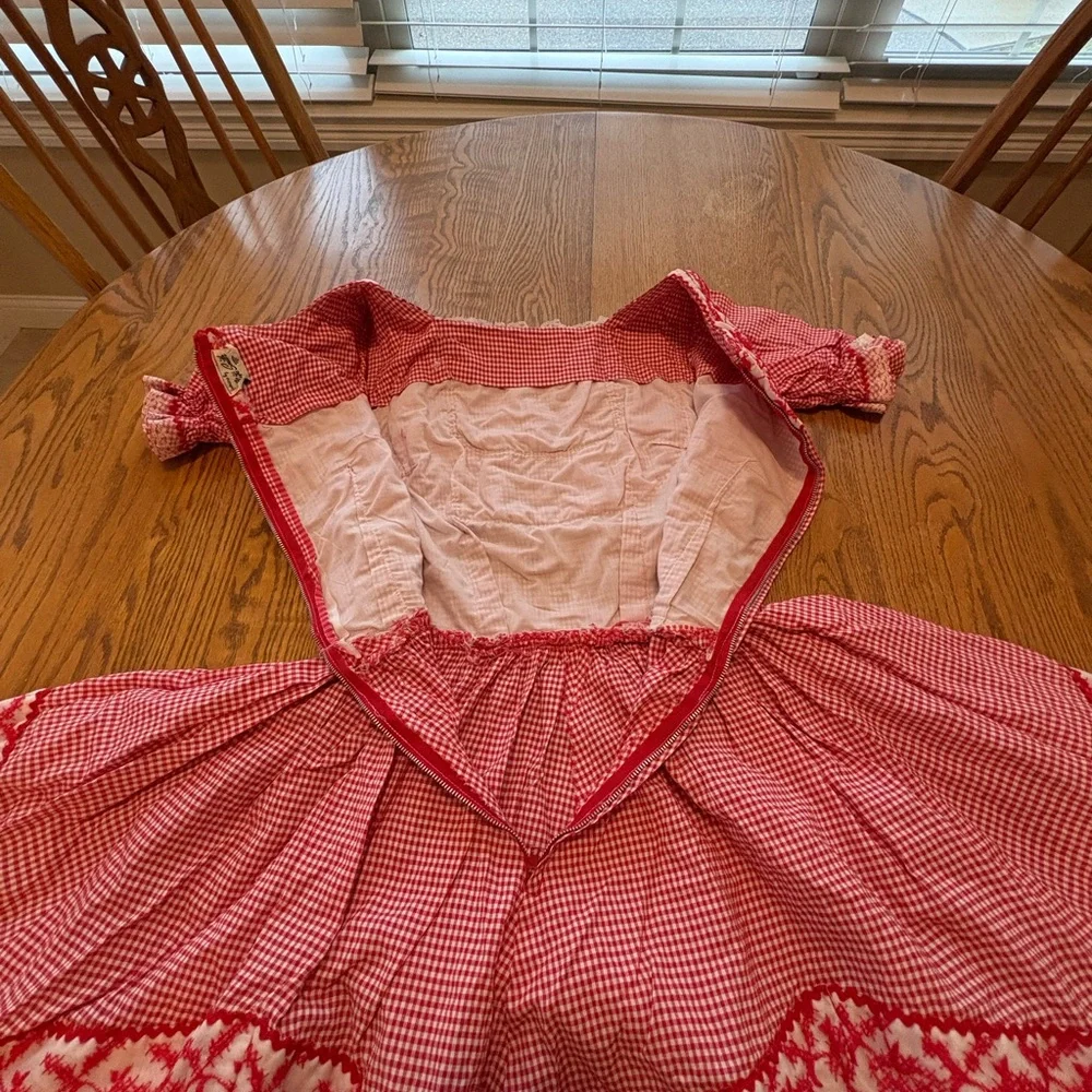Vintage Nita Smith Red Gingham Embroidered Square Dance Dress Ruffles Lace S - Picture 10 of 10